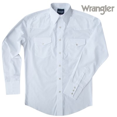 画像1: ラングラー ウエスタンシャツ ホワイト無地（長袖）/Wrangler Long Sleeve Western Shirt(White)