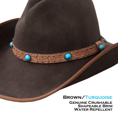 画像2: スカラ ブラウン&ターコイズ クラッシャブル ウール フェルト アウトバック ハット/Scala Crushable Wool Felt Outback Hat(Brown/Turquoise)