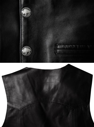 画像2: スカリー バッファロースナップ レザー ベスト（ブラック）/Scully Lamb Leather Vest(Black)