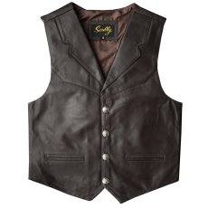 画像1: スカリー バッファロースナップ レザー ベスト（ブラウン）/Scully  Lamb Leather Vest(Brown) (1)