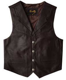 画像3: スカリー バッファロースナップ レザー ベスト（ブラウン）/Scully  Lamb Leather Vest(Brown) (3)