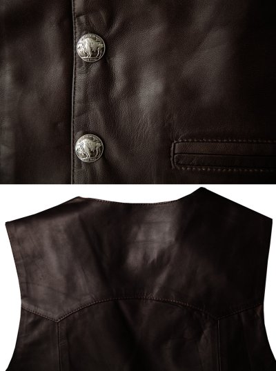 画像2: スカリー バッファロースナップ レザー ベスト（ブラウン）/Scully  Lamb Leather Vest(Brown)
