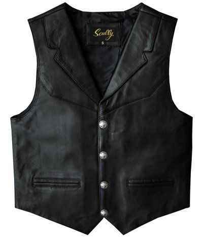 画像1: スカリー バッファロースナップ レザー ベスト（ブラック）/Scully Lamb Leather Vest(Black)