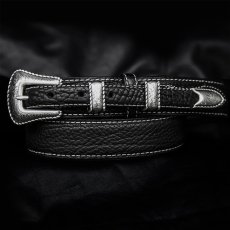画像1: バッファロー アメリカンバイソン レザー 4ピース レンジャーベルト（ブラック）/American Bison Leather Belt(Black) (1)
