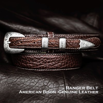 画像1: バッファローレザー 4ピース レンジャーベルト（ブラウン）/American Bison Leather Belt(Brown)