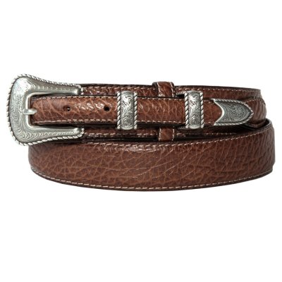 画像1: バッファロー アメリカンバイソン レザー 4ピース レンジャーベルト（ブラウン）/American Bison Leather Belt(Brown)