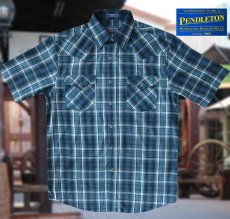 画像3: ペンドルトン 半袖 ウエスタン シャツ ブルー・ホワイトプラッドM/Pendleton Short Sleeve Western Shirt (3)