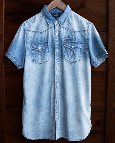 画像1: バッファロー デビッド ビトン 半袖 シャツ（ウオッシュブルー）/Buffalo David Bitton Short Sleeve Shirt