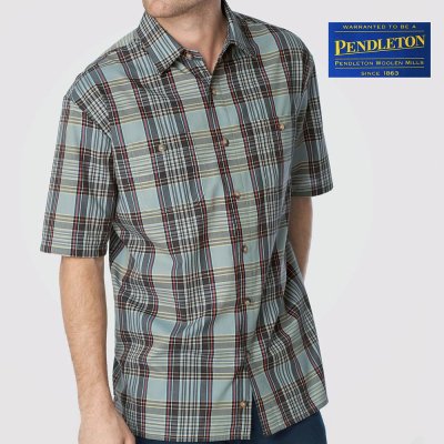 画像1: ペンドルトン 半袖 シャツ ブルー・マルーン・グレー（身幅57cm）/Pendleton Shortsleeve Santiam Shirt