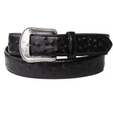 画像1: ウエスタン レザーベルト（オーストリッチ・ブラック） /1 1/2" Genuine Leather Belt(Black/Ostrich) (1)