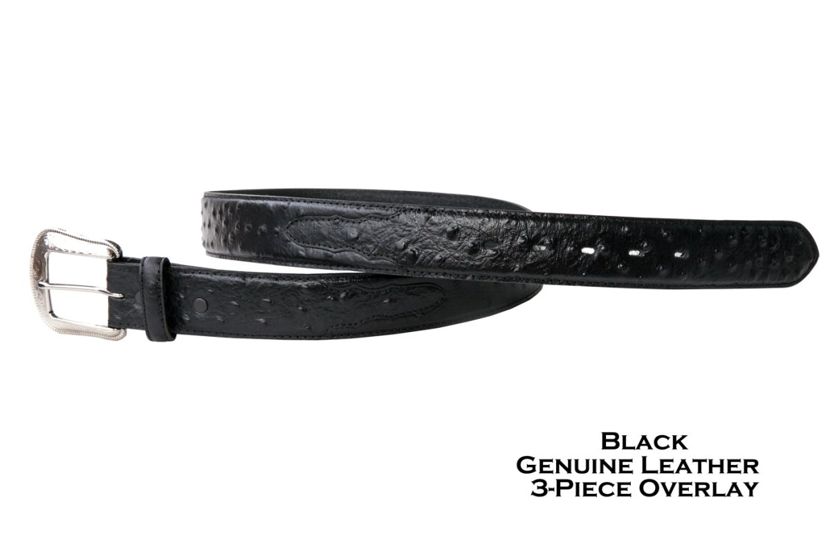 画像2: ウエスタン レザーベルト（オーストリッチ・ブラック） /3D 1 1/2" Genuine Leather Belt(Black/Ostrich) (2)
