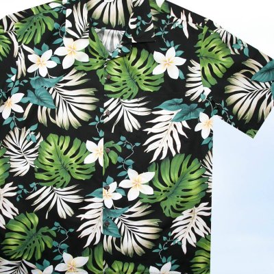 画像1: アロハシャツ ハワイアンシャツ（ブラック）L（身幅63cm）/Aloha Shirt