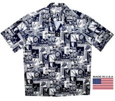 画像2: アロハシャツ ハワイアンシャツ ウクレレ・椰子の木 ・サーフボード・パイナップル（ネイビー）/Aloha Shirt (2)