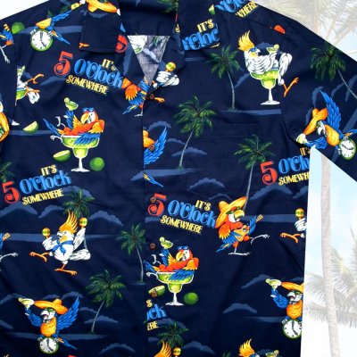 画像1: アロハシャツ ハワイアンシャツ（ネイビー）L（身幅61cm・XL（身幅66cm）/Aloha Shirt