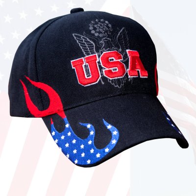 画像1: USA アメリカ国旗・アメリカンイーグル 刺繍 キャップ（ブラック ）/U.S.A &American Eagle Cap(Black)