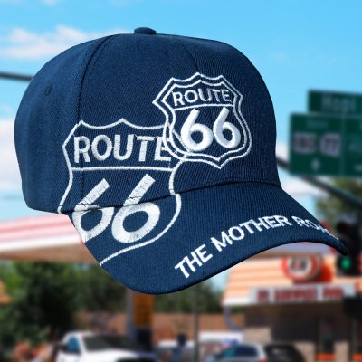 画像1: アメリカ ルート66 刺繍 キャップ（ネイビー）/Route 66 Cap Mother Road(Navy)
