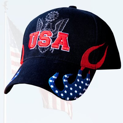画像2: USA アメリカ国旗・アメリカンイーグル 刺繍 キャップ（ブラック ）/U.S.A &American Eagle Cap(Black)