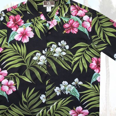 画像1: カラヘオ レーヨン アロハシャツ 花柄（ブラック）ラージサイズ/Kalaheo Rayon Aloha Shirt(Black)