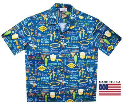 画像2: アロハシャツ ハワイ ワイキキ ビーチ・ノースショア サーフィン（ブルー）L/Aloha Shirt  Hawaii