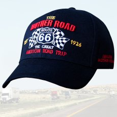 画像1: ルート66 チェッカーフラッグ 刺繍 キャップ（ブラック）/Route 66 Cap(Black) GENUINE MOTHER ROAD (1)