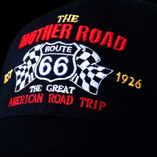 画像2: ルート66 チェッカーフラッグ 刺繍 キャップ（ブラック）/Route 66 Cap(Black)  (2)