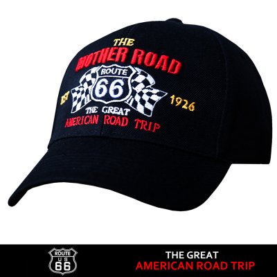 画像1: ルート66 チェッカーフラッグ 刺繍 キャップ（ブラック）/Route 66 Cap(Black) 