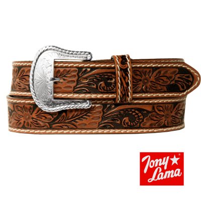 画像1: トニーラマ フローラル ツールド ベルト（タン）/Tony Lama Floral Tooled Leather Belt(Tan)
