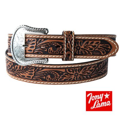 画像1: トニーラマ フローラル ツールド ベルト（ブラウン）/Tony Lama Floral Tooled Leather Belt(Brown)