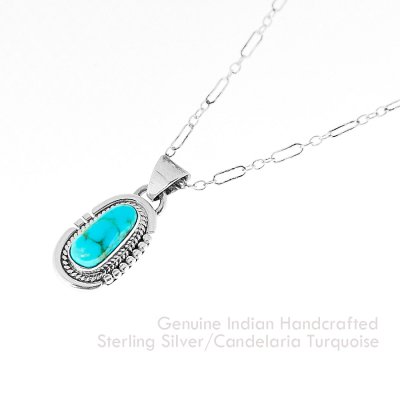 画像1: インディアンジュエリー ナバホ族 キャンデラリア ターコイズ (ネバダ州）スターリングシルバー ペンダント トップ/Navajo Candelaria Turquoise Sterling Silver Pendant