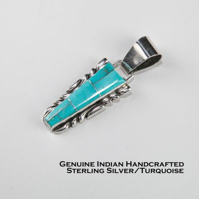 画像1: ナバホ族作 ターコイズ スターリングシルバー ペンダント トップ/Navajo Turquoise Sterling Silver Pendant