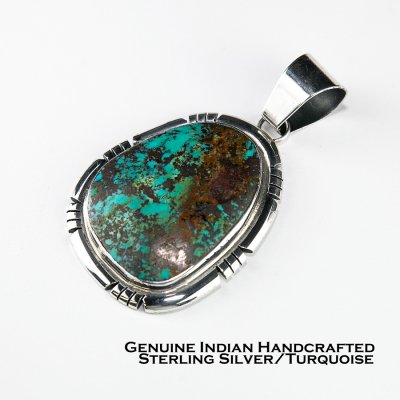 画像1: アメリカ先住民族 インディアン ナバホ族 ターコイズ・スターリングシルバー ペンダント トップ/Native American Navajo Turquoise Sterling Silver Pendant