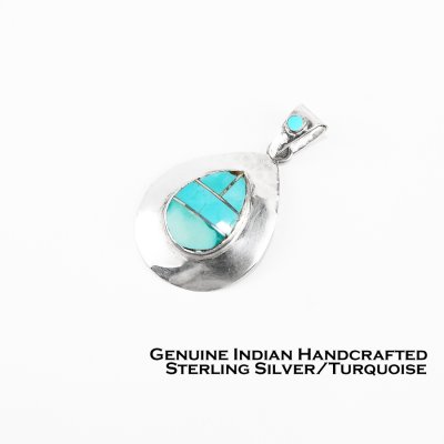 画像1: インディアン ナバホ族作 ターコイズ スターリングシルバー ペンダント トップ/Navajo Turquoise Sterling Silver Pendant