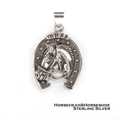 画像1: 馬と蹄鉄 スターリングシルバー ペンダント トップ/Horsehead&Horseshoe Sterling Silver Pendant