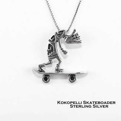 画像1: ココペリ スケートボーダースターリングシルバー ペンダント トップ/Kokopelli Skateboarder Sterling Silver Pendant