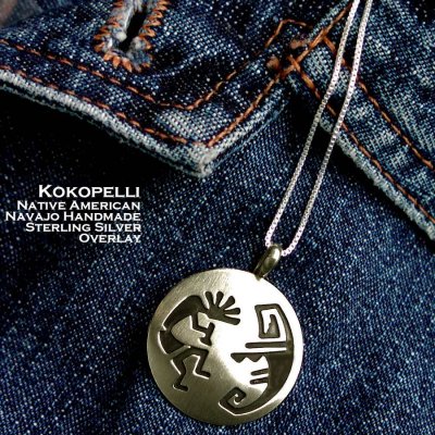 画像1: アメリカ インディアン ナバホ族 ココペリ オーバーレイ スターリングシルバー ペンダント トップ/Native American Navajo Sterling Silver Pendant Kokopelli