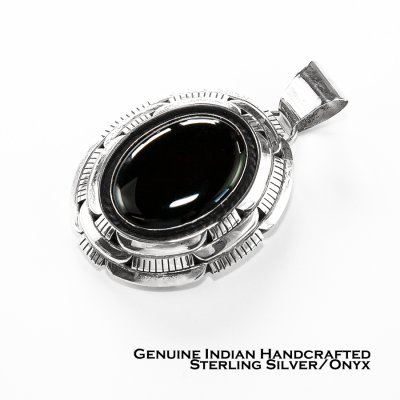 画像1: ナバホ  オニキス スターリングシルバー ペンダント トップ/Navajo Onyx Sterling Silver Pendant