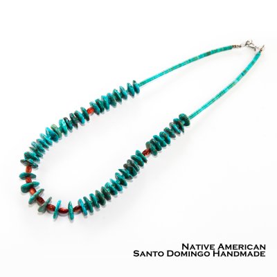 画像1: アメリカ インディアン サントドミンゴ族 ターコイズ ビーズネックレス/Native American Santo Domingo Necklace