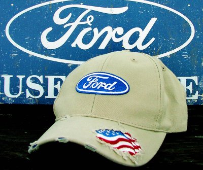 画像1: フォード ロゴ&アメリカ国旗 刺繍 ビンテージ キャップ/Ford Cap(Light Khaki)