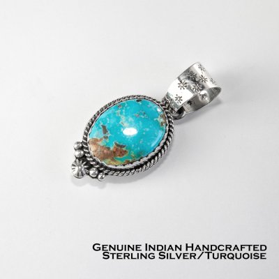 画像1: インディアンジュエリー ナバホ  ターコイズ スターリングシルバー ペンダント トップ/Navajo Turquoise Sterling Silver Pendant