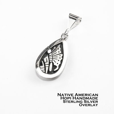 画像1: ホピ オーバーレイ スターリングシルバー バタフライ ペンダント トップ/Native American Hopi Sterling Silver Overlay Butterfly Pendant