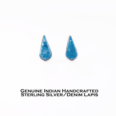 画像1: アメリカ インディアン ズニ族  ハンドメイド スターリングシルバー デニム ラピス ピアス/Native American Zuni Sterling Silver Denim Lapis Earrings