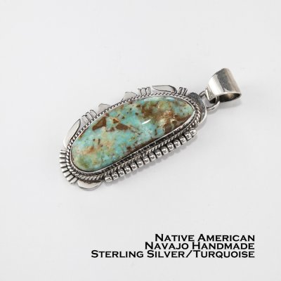 画像1: インディアンジュエリー ナバホ ターコイズ スターリングシルバー ペンダント トップ/Navajo Turquoise Sterling Silver Pendant 