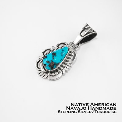 画像1: インディアンジュエリー ナバホ ターコイズ スターリングシルバー ペンダント トップ/Navajo Turquoise Sterling Silver Pendant 