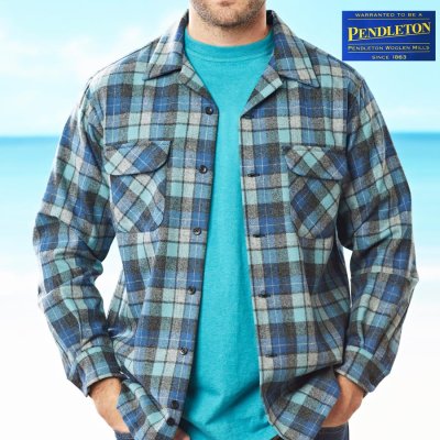 画像1: ペンドルトン ウールシャツ ボードシャツ ジャパンフィット （日本サイズ仕様）ビーチボーイ プラッド・ブルーオリジナル サーフ プラッド/Pendleton Board Shirt  Japan Fit Beach Boy Plaid(Blue Original Surf Plaid)