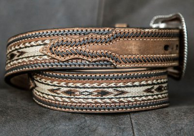 画像1: ホースヘアー レザーベルト（ブラウン）/Horse Hair Leather Belt(Brown)