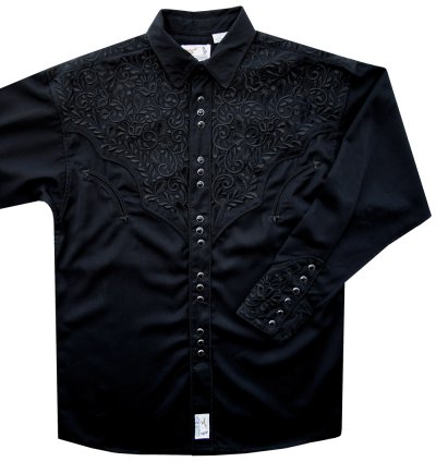 画像1: パンハンドルスリム ブラック刺繍 ウエスタンシャツ ブラック（長袖）M/Panhandle Slim Long Sleeve Western Shirt(Black)