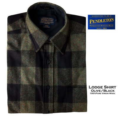 画像1: ペンドルトン ウールシャツ ロッジシャツ オリーブ・ブラック バッファローチェック S/Pendleton Lodge Shirt(Olive/Black)