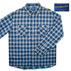 画像1: ペンドルトン ダブルフェイス ビンテージフィット ストリートシャツ ブルー ホワイト（長袖）大きいサイズ XL（身幅約66cm）/Pendleton Long Sleeve Street Shirt(Blue) (1)