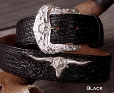 画像3: ジャスティン ロングホーン テキサススター コンチョ ウエスタン ベルト（ブラウン・ブラック）/Justin Longhorn with Texas Star Concho Western Belt(Natural Brown/Black) (3)