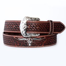 画像1: ジャスティン ロングホーン テキサススター コンチョ ウエスタン ベルト（ブラウン・ブラック）/Justin Longhorn with Texas Star Concho Western Belt(Natural Brown/Black) (1)